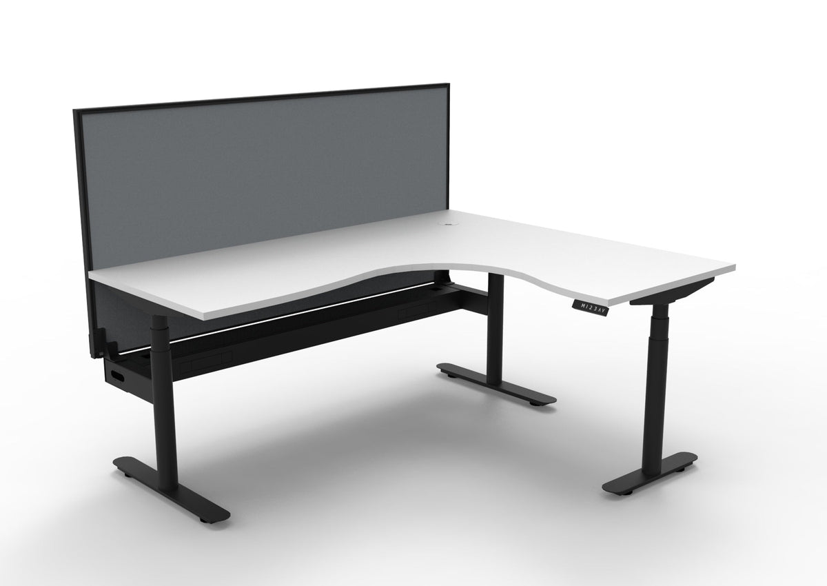 Rapidline Halo Plus Corner Workstation 1800 x 1500 x 750mm with Screen and Cable Tray Natural White / Black Satin