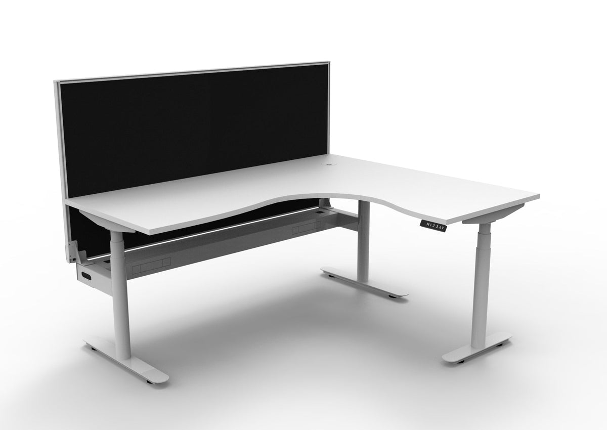 Rapidline Halo Plus Corner Workstation 1800 x 1500 x 750mm with Screen and Cable Tray Natural White / White Satin