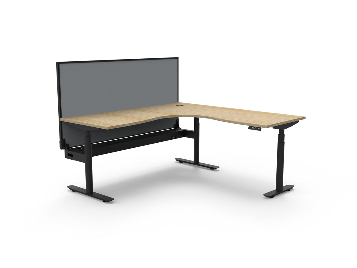 Rapidline Halo Plus Corner Workstation 1800 x 1800 x 750mm with Screen and Cable Tray Natural Oak / Black Satin