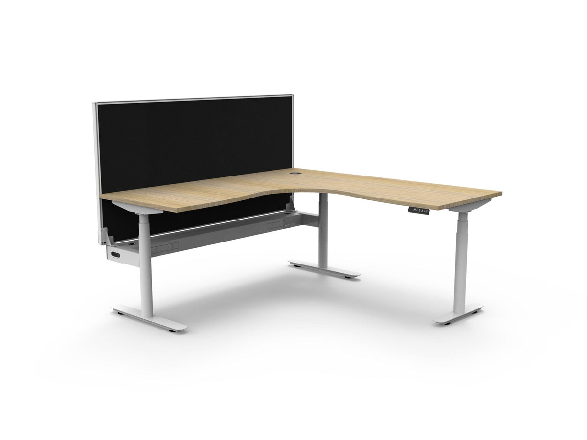 Rapidline Halo Plus Corner Workstation 1800 x 1800 x 750mm with Screen and Cable Tray Natural Oak / White Satin