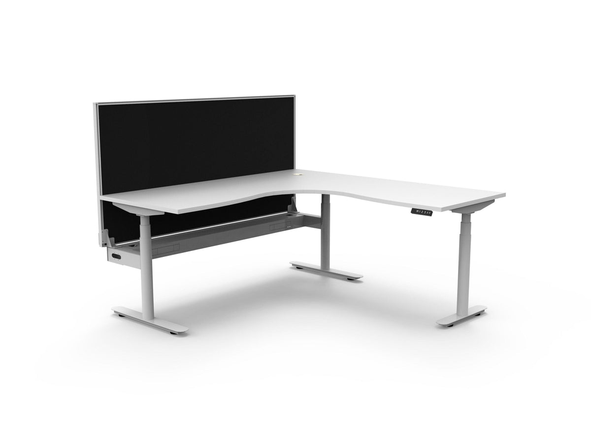 Rapidline Halo Plus Corner Workstation 1800 x 1800 x 750mm with Screen and Cable Tray Natural White / White Satin