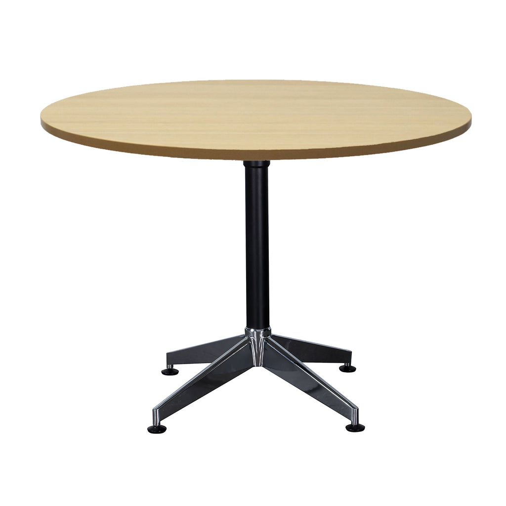 Rapidline Typhoon 4 Star Round Meeting Table 900mm Diameter Natural Oak / Black Aluminium