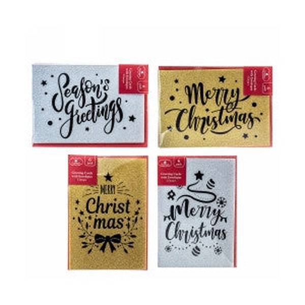 Christmas Cards Glitter Film Foil Assorted 10.5cm x 15cm Pack of 6