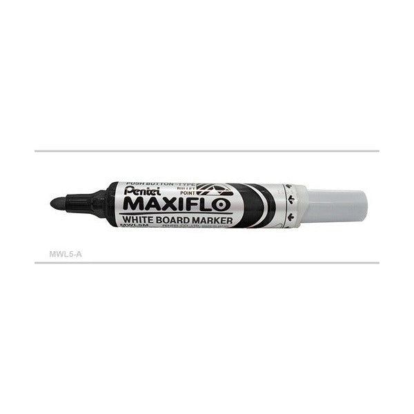 Pentel MWL5 Maxiflo Whiteboard Marker Bullet Point 2.1mm Black Box of 12
