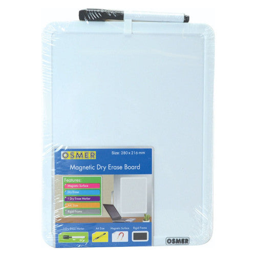 Osmer Magnetic Whiteboard A4 with Black Marker Pack of 6