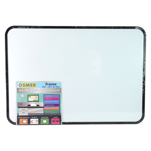 Osmer MDF Magnetic Whiteboard A4 Plain Double Sided with Frame Pack of 12