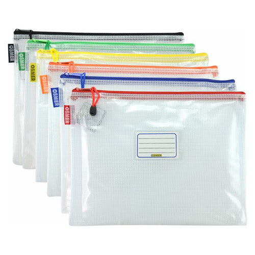 Osmer Mesh Case A4 Clear 36 x 27cm Assorted Zip