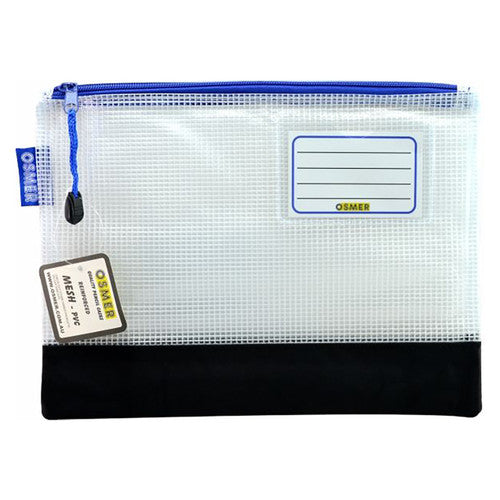 Osmer Mesh Case 27.5 x 20.5cm Clear with Reinforced Bottom Blue Zipper