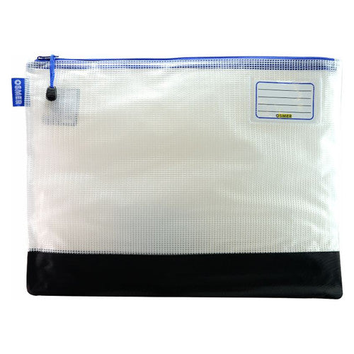 Osmer Mesh Case 42 x 32cm Clear with Reinforced Bottom Blue Zipper
