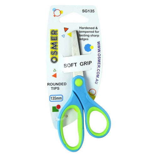 Osmer Soft Grip Scissors 135mm Green and Blue Offset Handle Hangsell