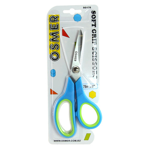 Osmer Soft Grip Scissors 178mm Green and Blue Offset Handle Hangsell