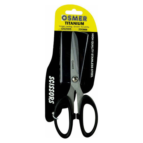 Osmer Titanium Scissors 200mm Black Straight Handle Hangsell