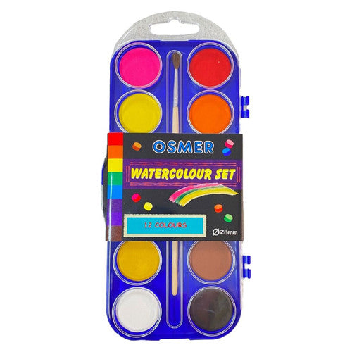 Osmer Watercolour Paint Set 28mm 12 Assorted Colours Box of 12