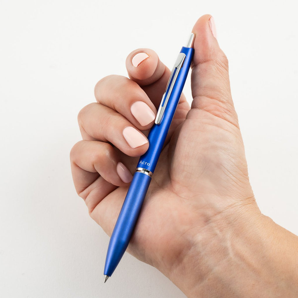 PILOT Acro 1000 Retractable Ballpoint Fine Metallic Blue Barrel Silver Accent Black Ink