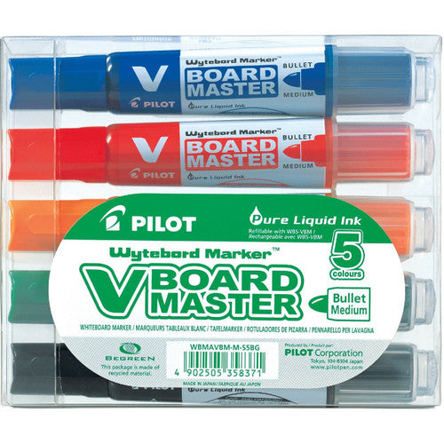 Pilot BegreeN V Board Master Whiteboard Marker Bullet Medium Assorted Pack of 5 with Holder Kit