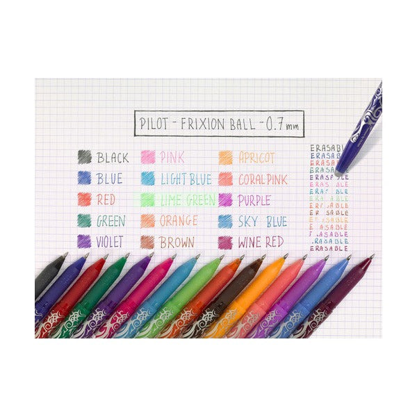 Pilot FriXion Ball Erasable Rollerball Gel Pen Fine Classic Colours Pack 3 Box of 6
