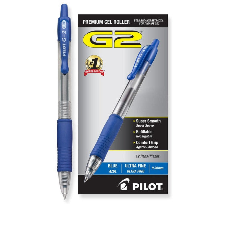 Pilot G-2 Retractable Gel Pen 0.38mm Blue Box of 12