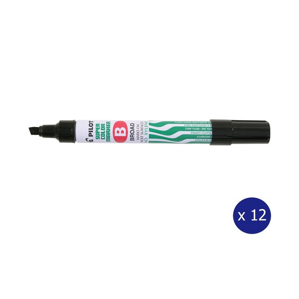Pilot Super Colour Permanent Marker Chisel Broad Black Box of 12