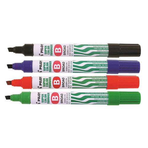 Pilot Super Colour Permanent Marker Chisel Broad Black Box of 12