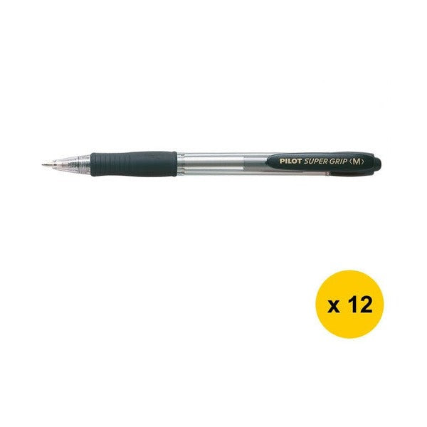 Pilot Super Grip Retractable Ballpoint Pen Medium Black Box of 12