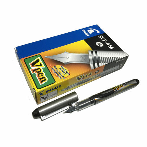 Pilot Vpen Disposable Fountain Pen Black Medium Nib Box of 12