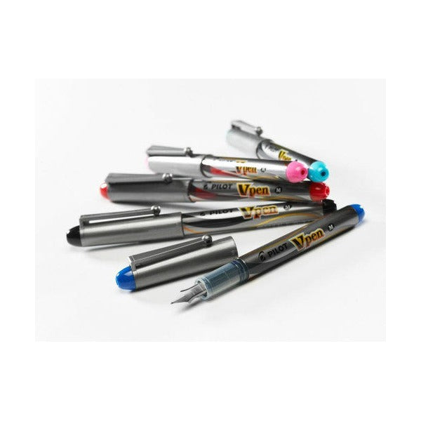 Pilot Vpen Disposable Fountain Pen Black Medium Nib Box of 12