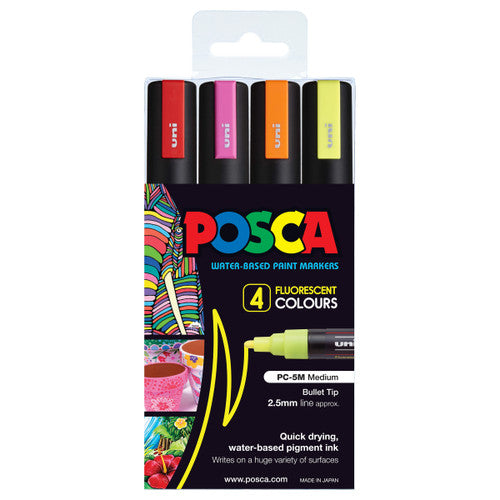 Posca PC-5M Paint Marker Pen Bullet Medium Fluoro Assorted Wallet of 4