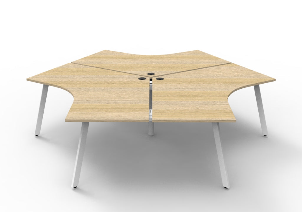 Rapidline Deluxe Infinity 3 Person 120 Degree Workstation Eternity Leg with Screen Natural Oak / White