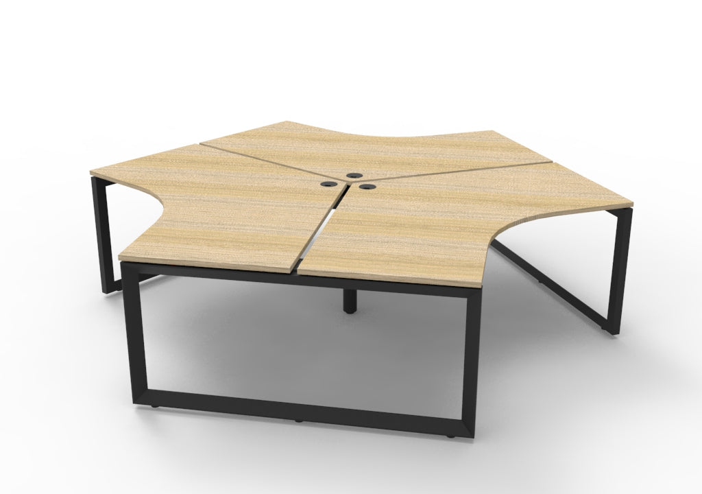Rapidline Deluxe Infinity 3 Person 120 Degree Workstation Loop Leg without Screen Natural Oak / White