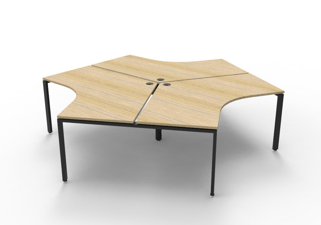 Rapidline Deluxe Infinity 3 Person 120 Degree Workstation Profile Leg without Screen Natural Oak / Black