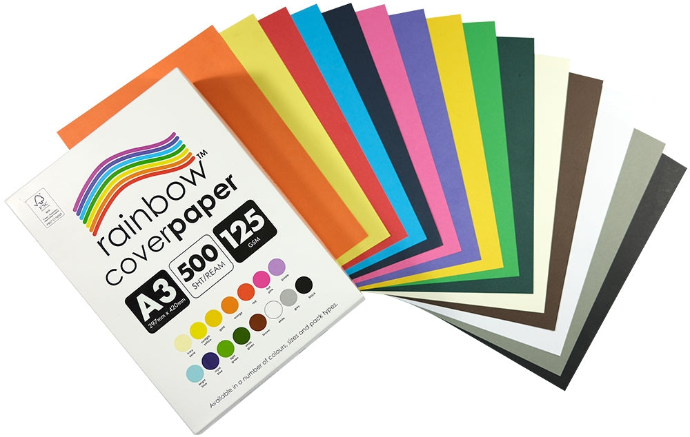 Rainbow Cover Paper A3 125gsm Assorted Pack of 500