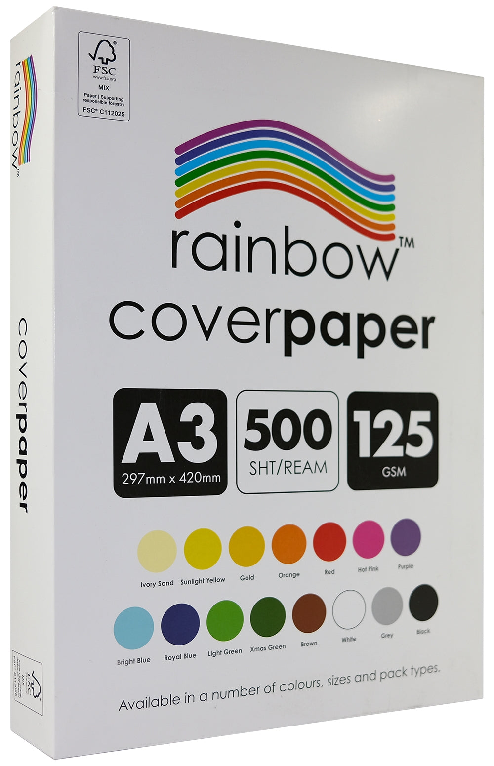 Rainbow Cover Paper A3 125gsm Assorted Pack of 500