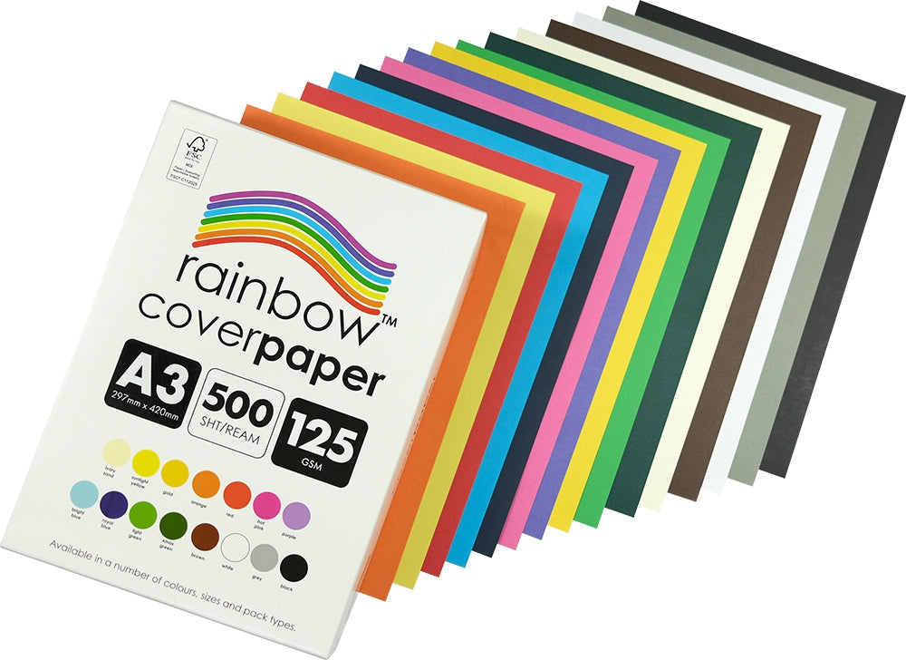 Rainbow Cover Paper A3 125gsm Assorted Pack of 500