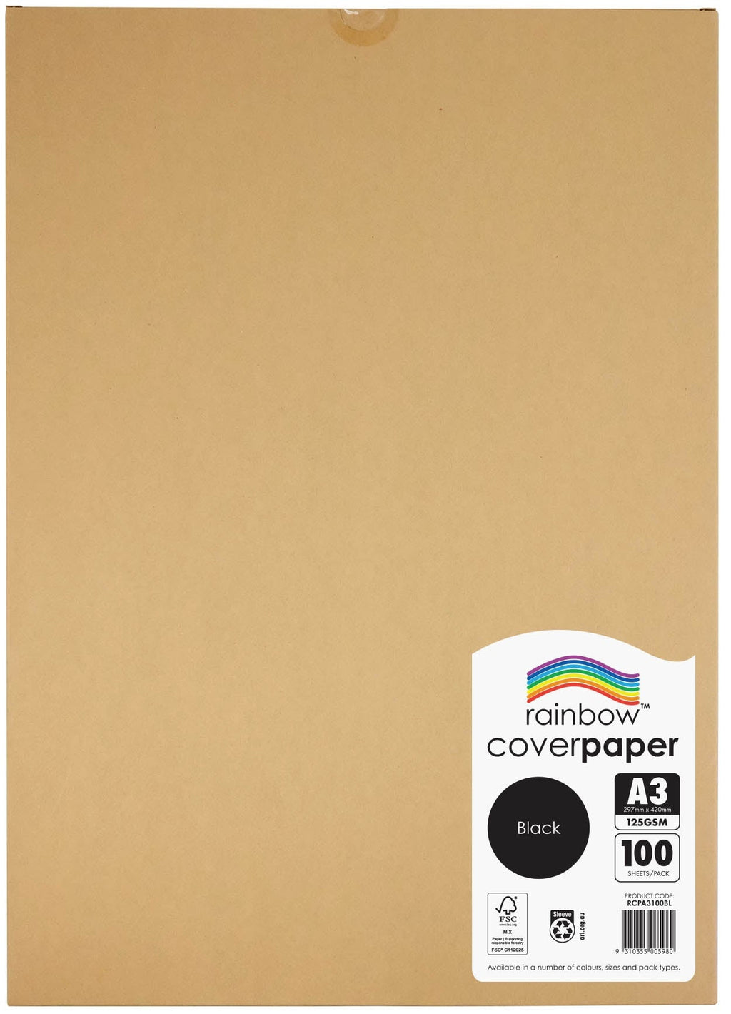 Rainbow Cover Paper A3 125gsm Black Pack of 100