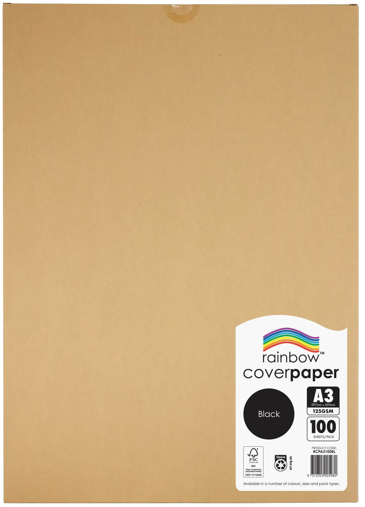Rainbow Cover Paper A3 125gsm Black Pack of 100