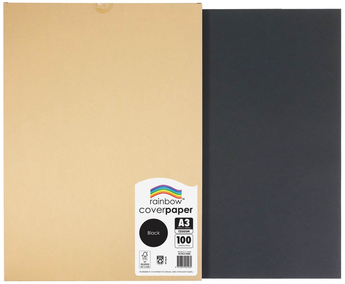 Rainbow Cover Paper A3 125gsm Black Pack of 100