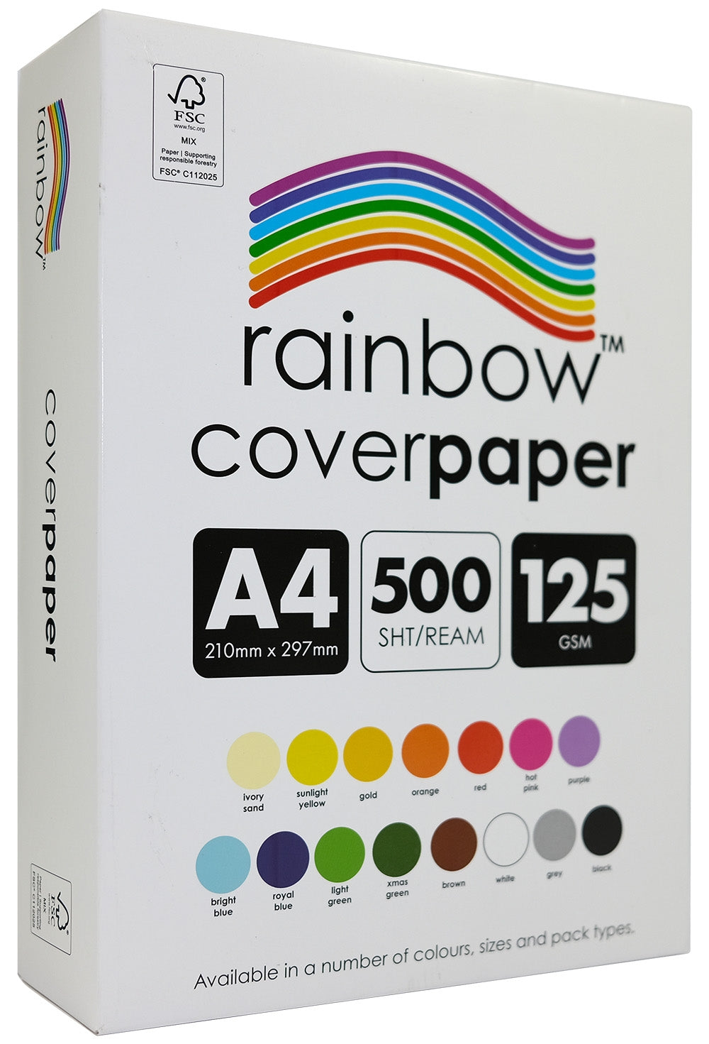 Rainbow Cover Paper A4 125gsm Assorted Pack of 500