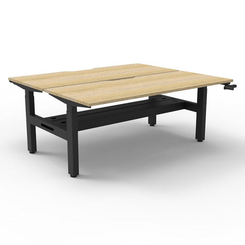 Rapidline Boost Crank Back to Back Workstation 1500 x 750mm with Cable Tray Natural Oak / Black Satin