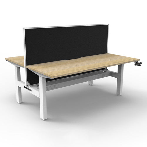 Rapidline Boost Crank Back to Back Workstation 1200 x 750mm with Screen and Cable Tray Natural Oak / White Satin