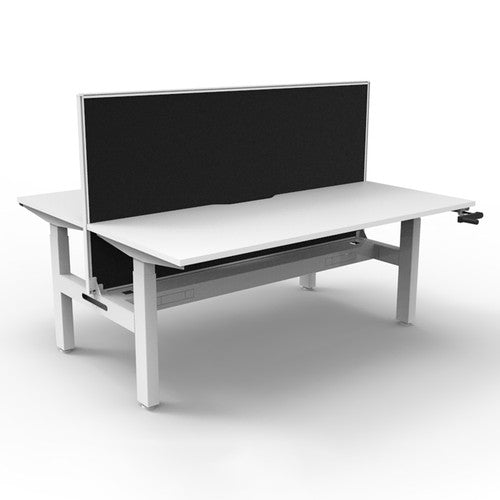 Rapidline Boost Crank Back to Back Workstation 1200 x 750mm with Screen and Cable Tray Natural White / White Satin