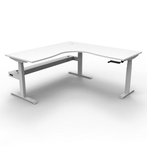Rapidline Boost Crank Corner Workstation 1800 x 1500 x 750mm with Cable Tray Natural White / White Satin