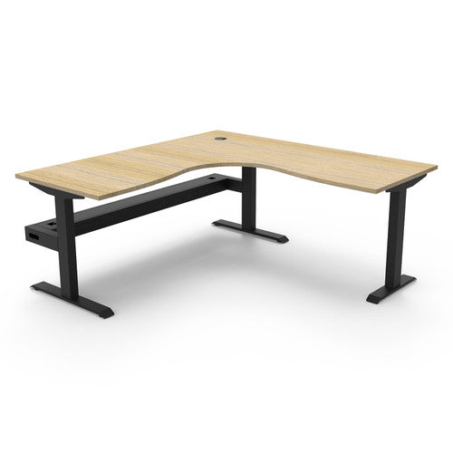 Rapidline Boost Static Corner Workstation 1800 x 1800 x 750mm with Cable Tray Natural Oak / Black Satin