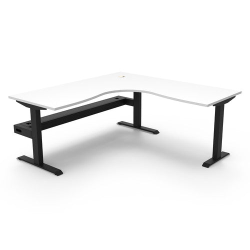 Rapidline Boost Static Corner Workstation 1800 x 1800 x 750mm with Cable Tray Natural White / Black Satin