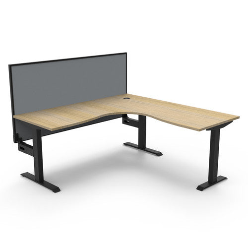 Rapidline Boost Static Corner Workstation 1500 x 1500 x 750mm with Screen Natural Oak / Black Satin