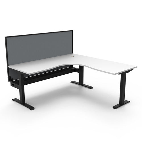 Rapidline Boost Static Corner Workstation 1800 x 1800 x 750mm with Screen and Cable Tray Natural White / Black Satin