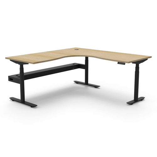 Rapidline Halo Plus Corner Workstation 1800 x 1500 x 750mm with Cable Tray Natural Oak / Black Satin