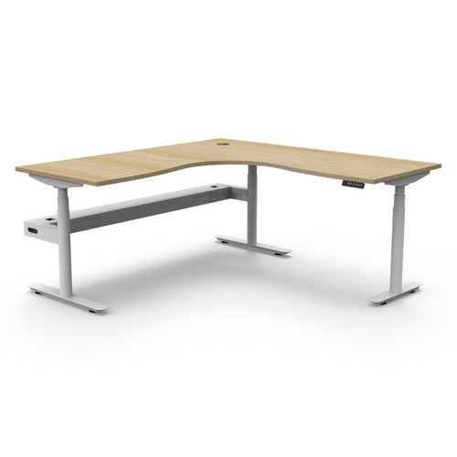 Rapidline Halo Plus Corner Workstation 1800 x 1500 x 750mm with Cable Tray Natural Oak / White Satin