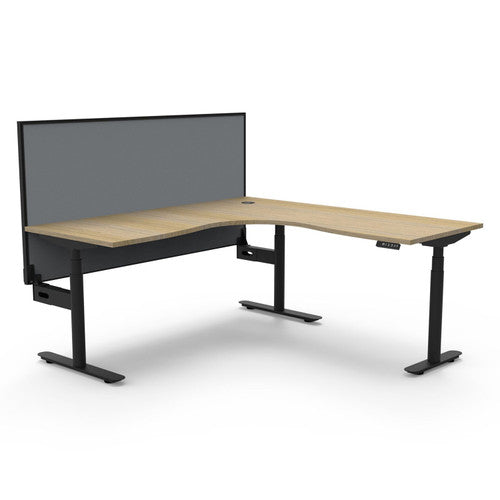 Rapidline Halo Plus Corner Workstation 1800 x 1500 x 750mm with Screen Natural Oak / Black Satin