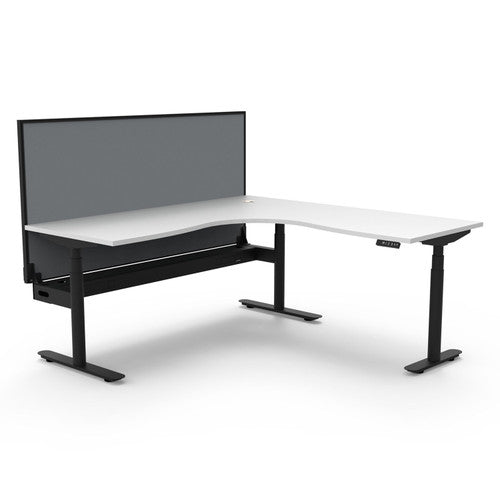 Rapidline Halo Plus Corner Workstation 1500 x 1500 x 750mm with Screen and Cable Tray Natural White / Black Satin