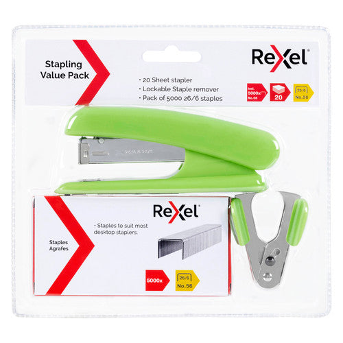 Rexel Stapler Set Lime Value Pack